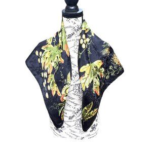 Vintage Italian Silk Scarf With Autumn Botanical Print Thistle Oak Leaves Fall